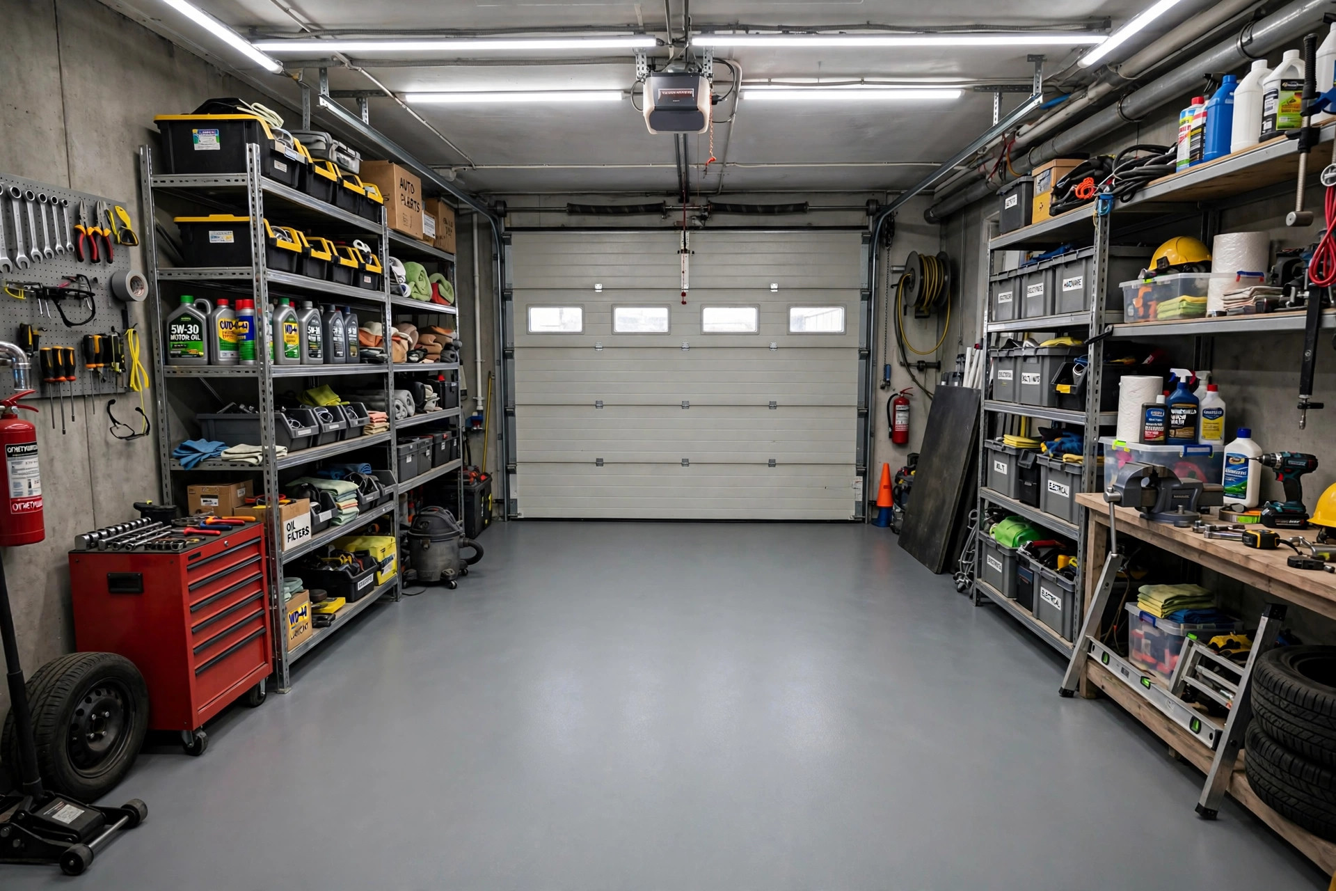 The same garage after receiving a seamless epoxy floor